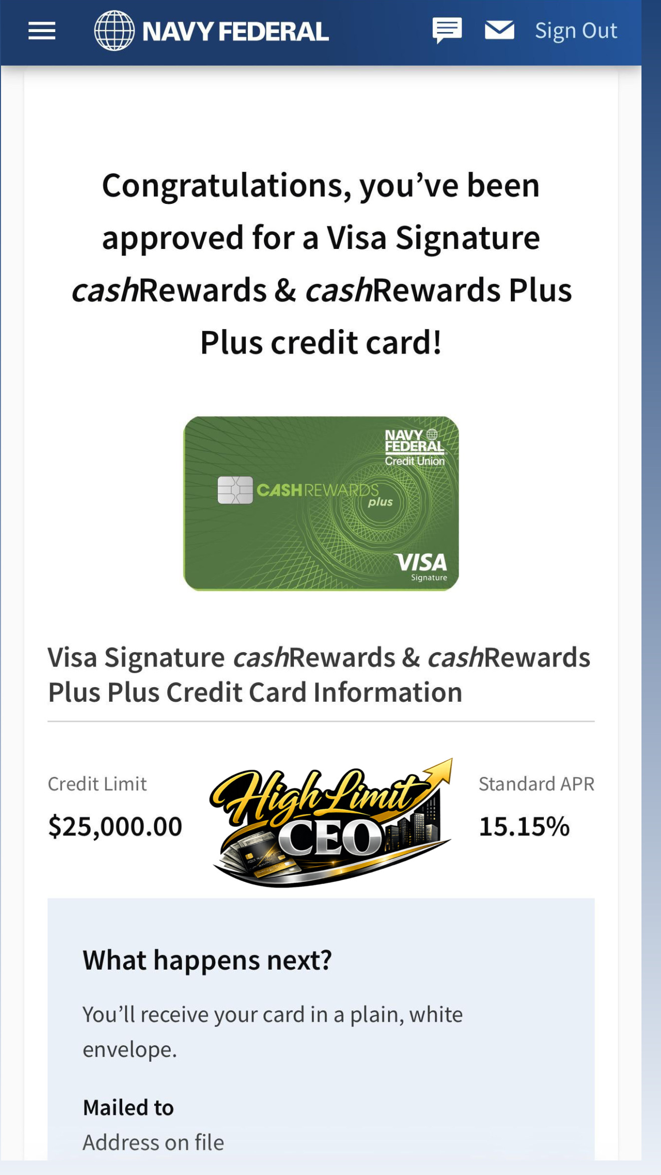 Navy Federal $25,000 Visa Signature Approval