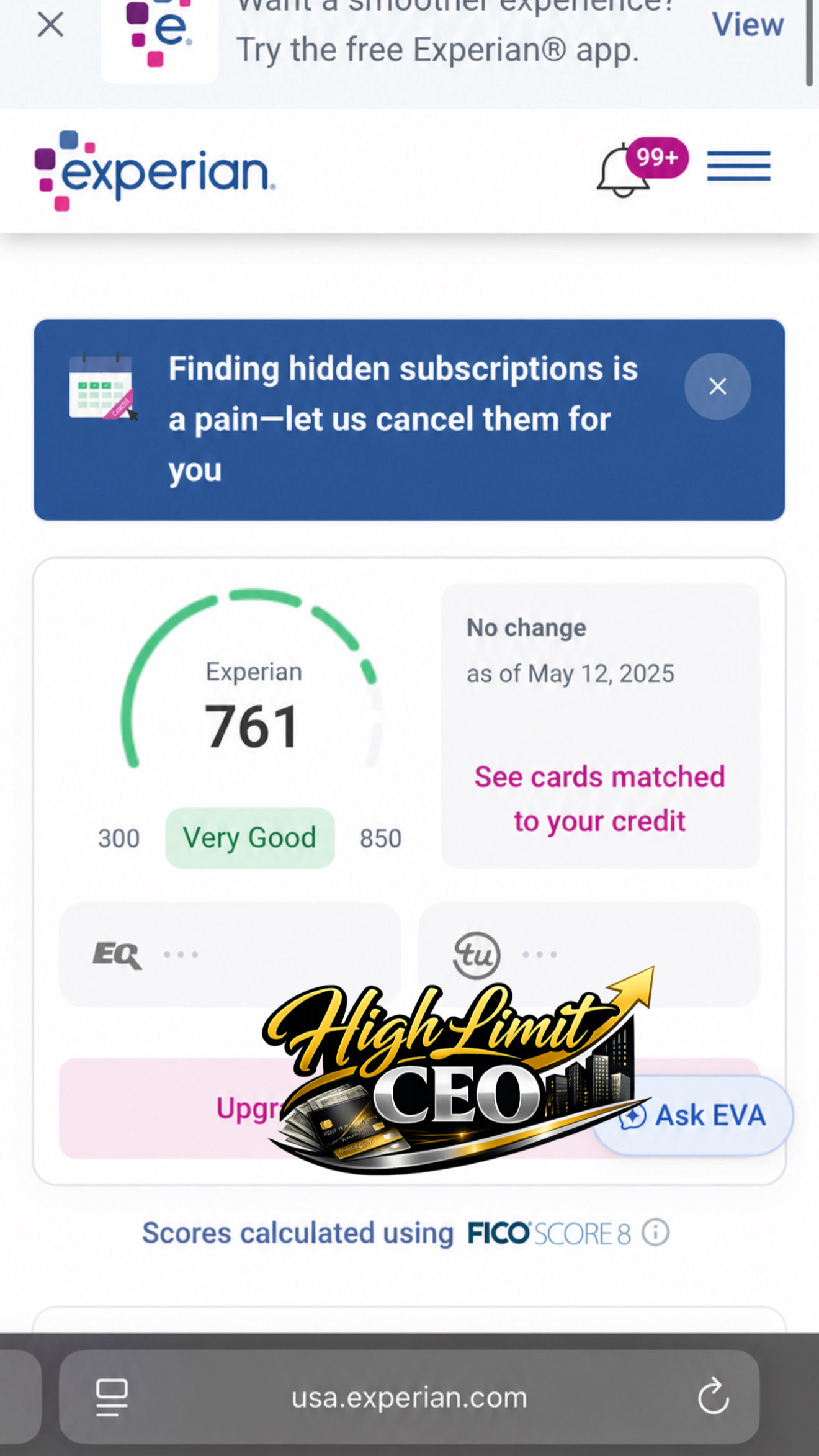 Experian 761 Credit Score
