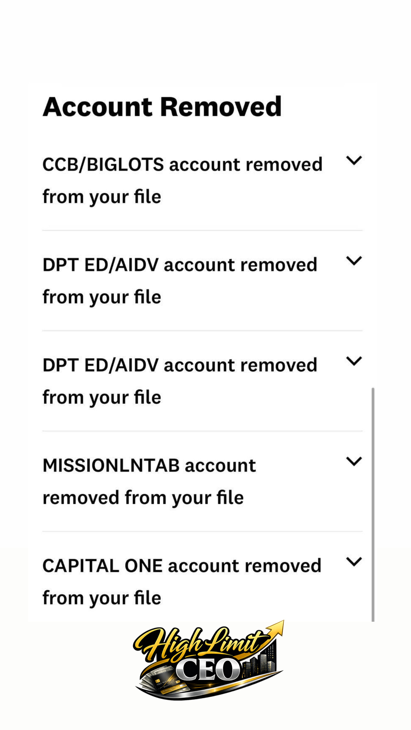 5 Accounts Removed from Credit File